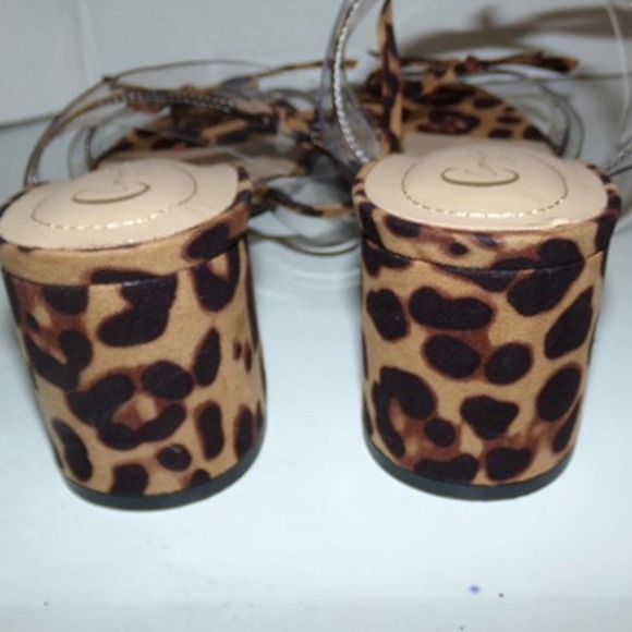 LADIES COMFORT SANDALS LEOPARD DESIGN WITH TIES BLACK BROWN SIZE 10M NWOT - Picture 6 of 8